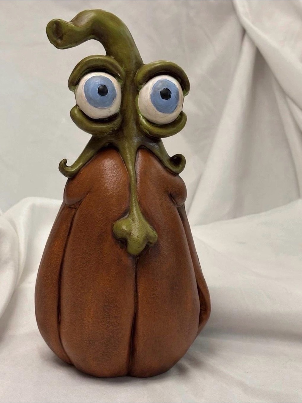 Ceramic Googley Eye Pumpkin Monster Vintage Halloween Decor Quirky Odd Fall